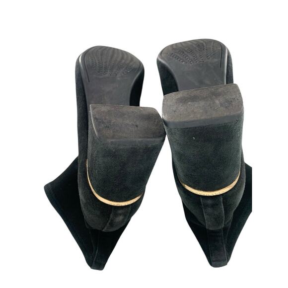 $270 COLE HAAN Laree Stretch Bootie BLACK SUEDE GOLD LOGO Size 7 - Picture 12 of 13
